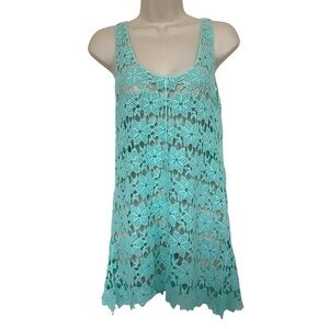 NWT Crush Womens Aqua Crochet Top Tank Tunic Swimsuit Cover Up Size S/M